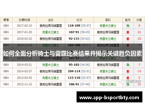 如何全面分析骑士与雷霆比赛结果并揭示关键胜负因素